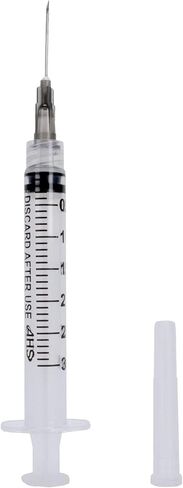 100 Pack, 3mL Pet Syringes with Needle, Luer Lock Syringe, Individually Packaged Animal Use Syringes (3mL, 22G x 3/4in) in Kuwait
