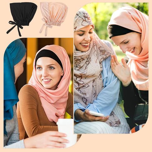 Tyqour قطعتان من قبعات الحجاب للنساء، غطاء رأس مطاطي، أسود وبيج، غير قابل للانزلاق، مقاس مريح in Kuwait