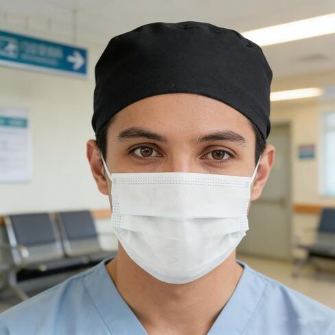 Ptwola Adjustable Working Cap with Button Satin Lined Scrub Cap Elastic Bandage Tie Back Hat Unisex Working Hat Sweatband Gourd-Shaped Work Caps Nurse Hats for Women Men in Kuwait