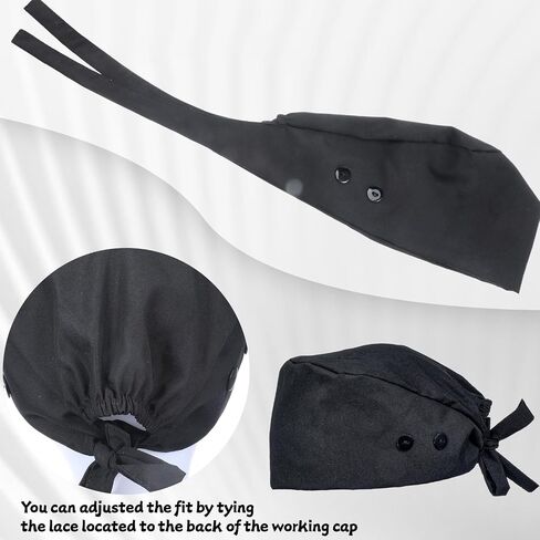 Ptwola Adjustable Working Cap with Button Satin Lined Scrub Cap Elastic Bandage Tie Back Hat Unisex Working Hat Sweatband Gourd-Shaped Work Caps Nurse Hats for Women Men in Kuwait
