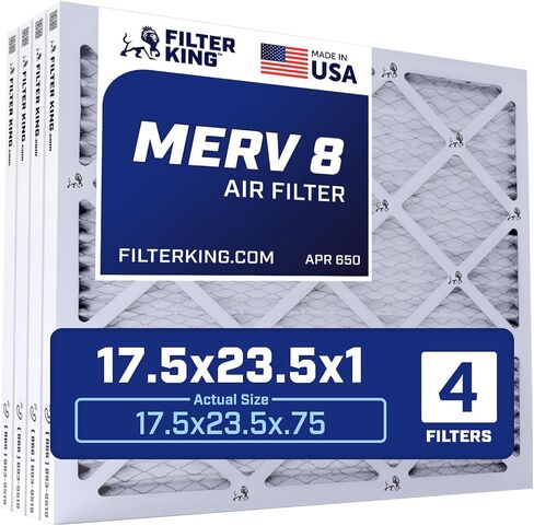 فلتر هواء Filter King 17.5x23.5x1 (MERV 8) (4 عبوات) مرشحات فرن التيار المتردد للتحكم في الغبار والحساسية، صنع في الولايات المتحدة الأمريكية، HVAC، مطوي، إلكتروستاتيكي (الحجم الفعلي: 17.5 × 23.5 × .75) in Kuwait