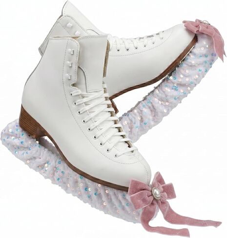 Ice Skate Soakers 1 Pair Thickened Plush Blade Covers with Sequins & Pearl Bow, Extra 35g Padding, Soft Absorbent Lining, Fits Figure & Hockey Skates up to 12 inch for Girls in Kuwait