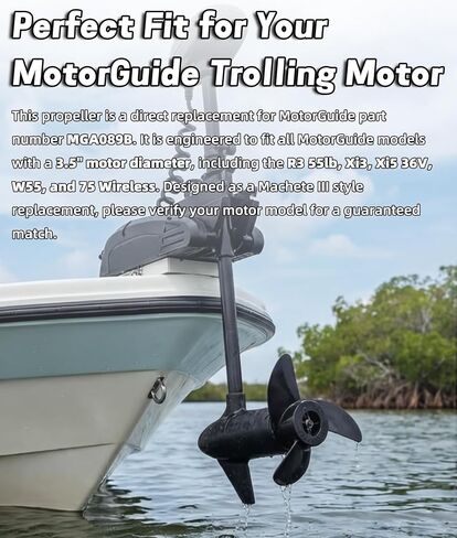 MGA089B Upgrade 3-Blade Trolling Motor Propeller Replacement for MotorGuide - Direct Fit for 3.5" Motors on Xi3, Xi5, W55 Models - High Thrust & Ultra Quiet in Kuwait