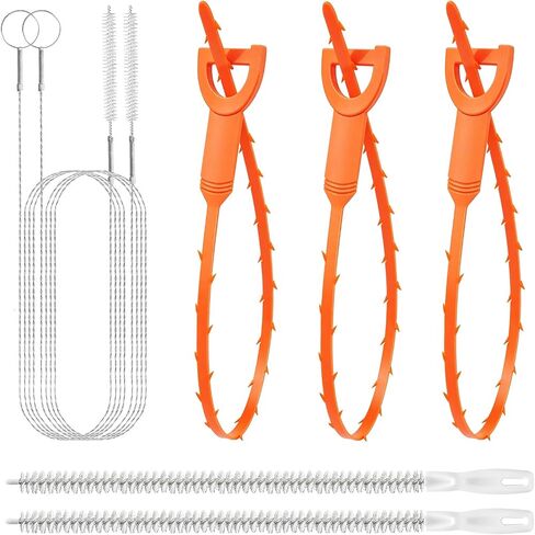10PCS Drain Snake Kit, 63" Heavy Duty Plumbing Auger, 60" Sink Snake Brush, 20" Clog Remover, 18" Cleaning Brush with Gloves, Pipe Cleaner for Kitchen Sink, Bathtub, Toilet, Sewer Drainage in Kuwait