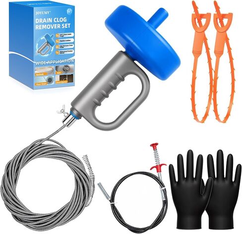10PCS Drain Snake Kit, 63" Heavy Duty Plumbing Auger, 60" Sink Snake Brush, 20" Clog Remover, 18" Cleaning Brush with Gloves, Pipe Cleaner for Kitchen Sink, Bathtub, Toilet, Sewer Drainage in Kuwait