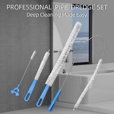 Flexible Drain Cleaning Brush Set, Long Pipe Cleaner for Kitchen Sink, Shower, Tub Hair Clogs, White, 4 Pack in Kuwait