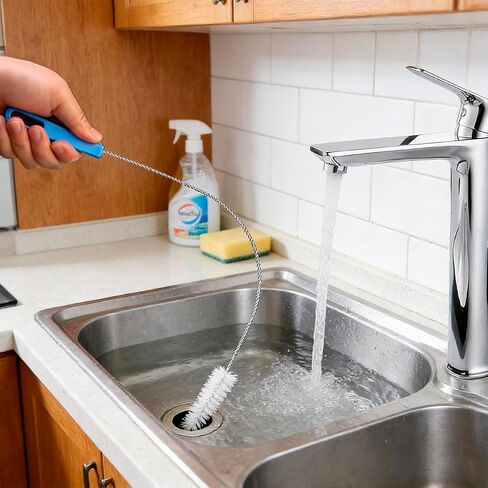 Flexible Drain Cleaning Brush Set, Long Pipe Cleaner for Kitchen Sink, Shower, Tub Hair Clogs, White, 4 Pack in Kuwait
