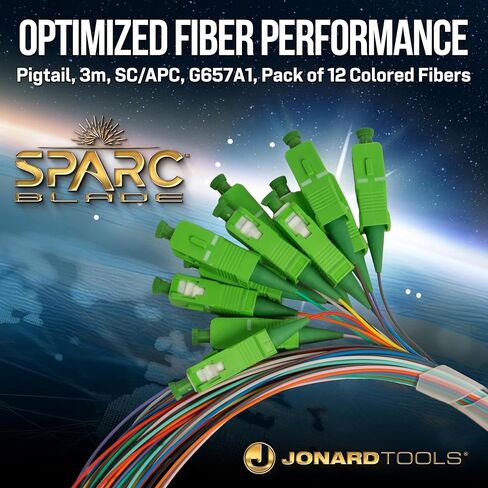 Jonard Tools SPT-SCA3/12 ضفيرة ألياف بصرية، SC/APC، 3 أمتار، G657A1 Singlemode OS2، 900 ميكرومتر مخزنة بإحكام، مرمزة بالألوان، حزمة من 12 قطعة in Kuwait