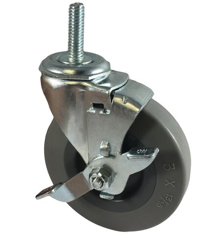 CasterHQ - Set of 4 Stem Casters with 5/16" x 1" Long Threaded Stem - 2 Swivels with Brakes and 2 Plain Swivels - Gray Non-Marking Thermo Rubber Wheel - 3" Diameter Wheels - (4 Pack) in Kuwait