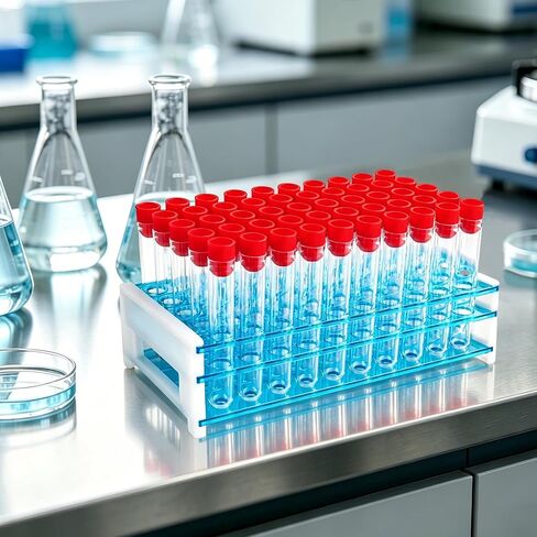 50 Pcs 16 x 100 mm Clear Plastic Test Tubes with Caps and Rack, 12 ml Laboratory Tubes and Holder Set for Science Experiments, Classroom, Nurse Graduation Decor, and Halloween Party Favors in Kuwait
