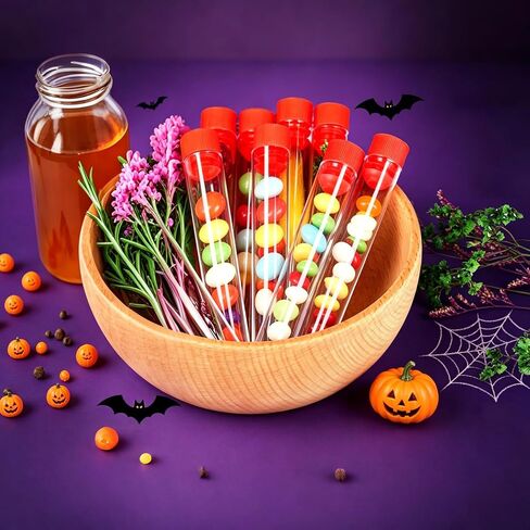 50 Pcs 16 x 100 mm Clear Plastic Test Tubes with Caps and Rack, 12 ml Laboratory Tubes and Holder Set for Science Experiments, Classroom, Nurse Graduation Decor, and Halloween Party Favors in Kuwait
