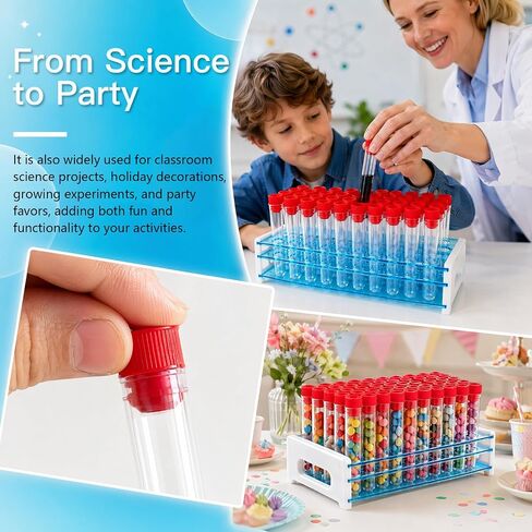 50 Pcs 16 x 100 mm Clear Plastic Test Tubes with Caps and Rack, 12 ml Laboratory Tubes and Holder Set for Science Experiments, Classroom, Nurse Graduation Decor, and Halloween Party Favors in Kuwait