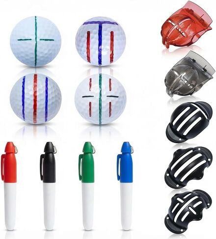 9 Pack Golf Ball Line Marker Tool Set, Golf Ball Alignment Stencil Kit with 4 Color Marker Pens, Precision Putting Alignment and Identification Accessories, Golf Gifts for Men & Women in Kuwait