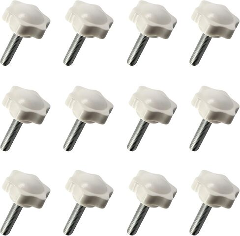 6Pcs M8x50mm Star knob Hand Tightening Screw Male Thread Thumb Screw 38mm White Plastic Head Handle in Kuwait