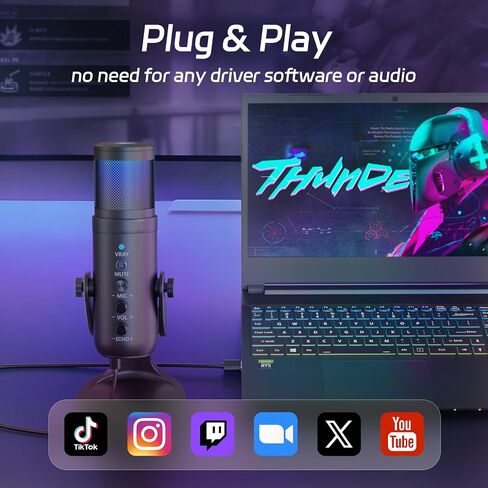 USB Podcast Microphone, One-Click Noise Cancelling & Mute, Volume Control, Plug & Play Custom RGB, 3.5mm Headphone Jack, with PC Laptop Perfect for Recording Podcasting in Kuwait