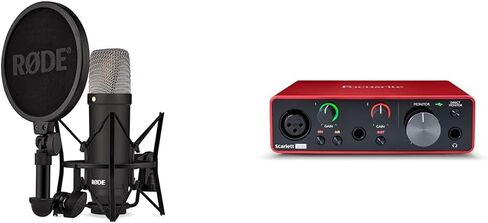 ميكروفون مكثف من سلسلة RØDE NT1 Signature مع SM6 Shockmount وفلتر Pop - أسود وFocusrite Scarlett Solo الجيل الثالث من واجهة USB الصوتية in Kuwait
