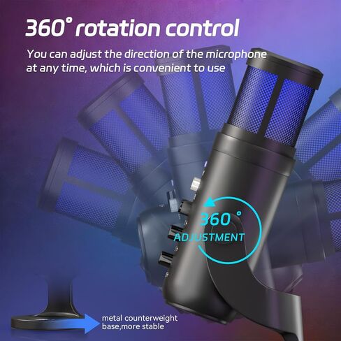 USB Podcast Microphone, One-Click Noise Cancelling & Mute, Volume Control, Plug & Play Custom RGB, 3.5mm Headphone Jack, with PC Laptop Perfect for Recording Podcasting in Kuwait