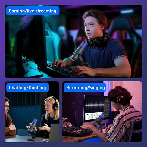 USB Podcast Microphone, One-Click Noise Cancelling & Mute, Volume Control, Plug & Play Custom RGB, 3.5mm Headphone Jack, with PC Laptop Perfect for Recording Podcasting in Kuwait