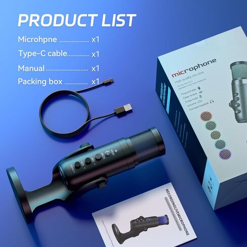 USB Podcast Microphone, One-Click Noise Cancelling & Mute, Volume Control, Plug & Play Custom RGB, 3.5mm Headphone Jack, with PC Laptop Perfect for Recording Podcasting in Kuwait