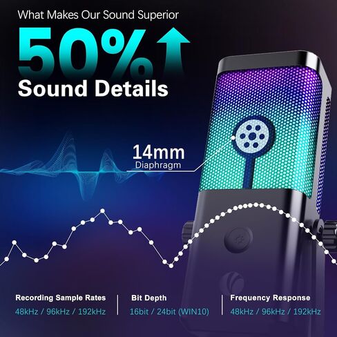 VCOM USB Microphone for PC,Condenser Dynamic Boom Arm Mic for Podcasting,Streaming, with Monitoring Headphone 3.5mm Jack,Quick Mute,RGB Indicator,Shock Mount,Rotate gain Button,Black in Saudi Arabia