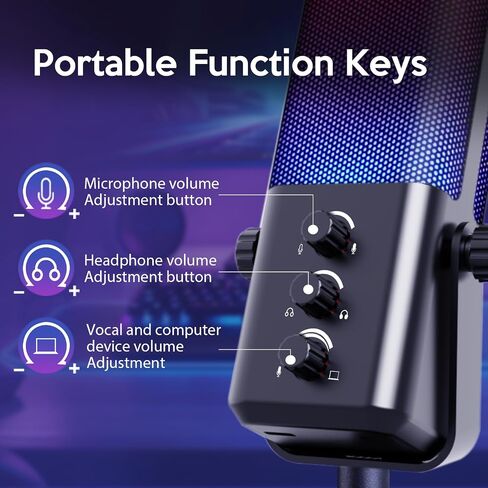 VCOM USB Microphone for PC,Condenser Dynamic Boom Arm Mic for Podcasting,Streaming, with Monitoring Headphone 3.5mm Jack,Quick Mute,RGB Indicator,Shock Mount,Rotate gain Button,Black in Saudi Arabia