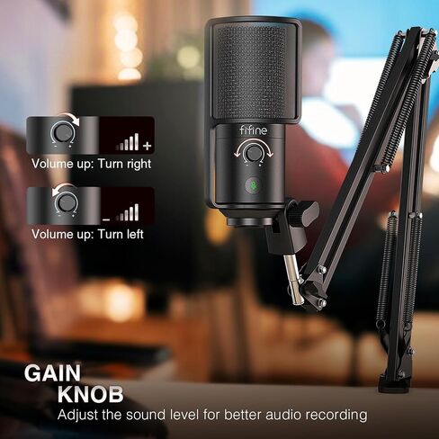 ميكروفون بودكاست USB من FIFINE مع مجموعة مرشح البوب، طقم ذراع ميكروفون مكثف مع زر كتم الصوت، حزمة مقبض الكسب، واقي أمامي للميكروفون لتسجيل بث الاستوديو (T669PRO1+U1) in Kuwait