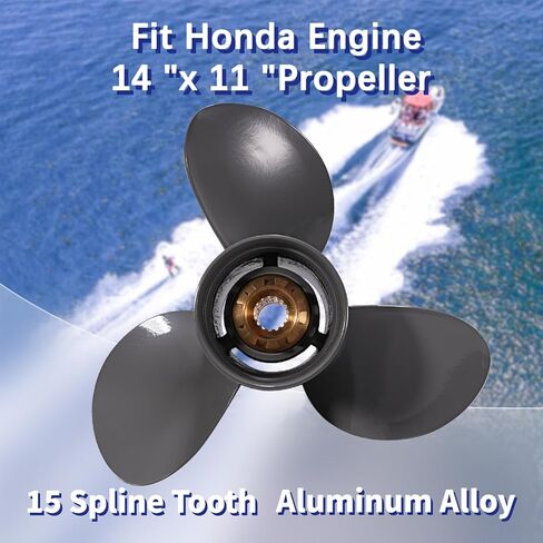 14 × 11 مروحة خارجية للقارب من الألومنيوم لمحركات هوندا 60-130HP، 15 سنًا خددًا، RH، 3 شفرات، تناسب Honda 60HP 75HP 90HP 100HP 115HP 130HP in Kuwait