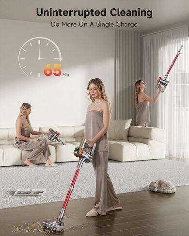 Cordless Vacuum Cleaner, 185AW Powerful Vacuum Cleaner for Home, 65 Mins Stick Vacuum with Self-Stand Design, Anti-Tangle, Lightweight Vacuum Cordless for Hardwood Multi-Surface Floor Carpet Pet Hair in Kuwait