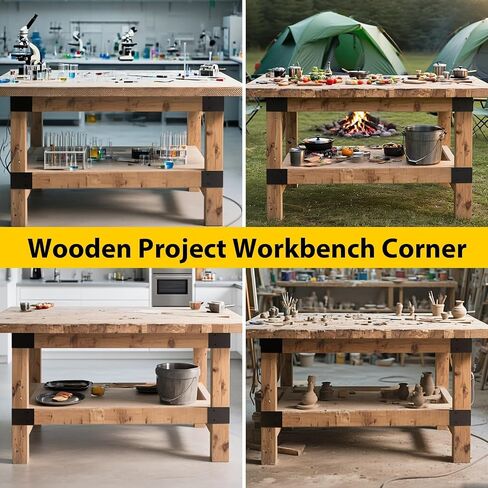 Heavy Duty Workbench Bracket Kit - Set of 8 3-Way Right Angle Steel Corner Brackets with Screws for 2x4 and 4x4 Wood, Ideal for DIY Custom Workbench, Woodworking Tables and Work Benches for Garage in Kuwait