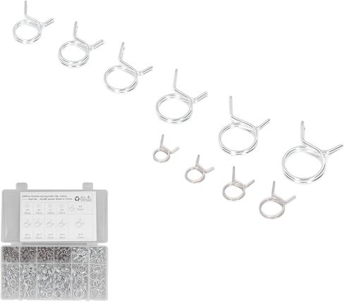 Omabeta Double Wire Irrigation Hose Clamp Durable Resistance Spring Clips for Watering Equipment 250PCS Blue White Zinc Material Boxed in Kuwait