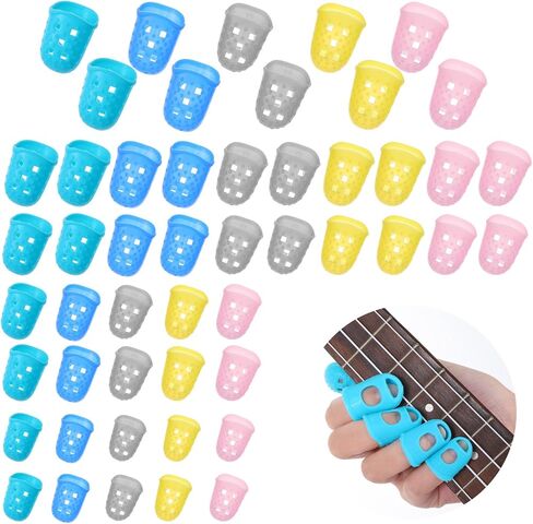 50 Pcs Guitar Fingertip Protectors, 5 Sizes Colorful Silicone Guitar Finger Covers Caps with Air Holes, Breathable Anti-Slip Reusable Finger Covers for Stringed Instruments Bass Mandolin in Kuwait