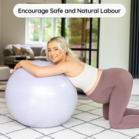كرة الولادة للحمل والمخاض من BABYGO® + كتابنا الحائز على جوائز - خطة التمرين والولادة والتعافي، أقوى 5 مرات من كرة اليوجا بمادة صديقة للبيئة (لافندر، 65 سم) in Kuwait
