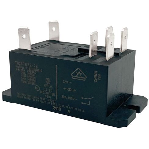 مرحل الطاقة T92S7D22-22 (عبوة من قطعتين)، 6 دبابيس DPST-NO 30A 277VAC، ملف 22VDC، متوافق مع لوحات التحكم في مكثف HVAC، بديل لسلسلة Potter & Brumfield T92، الإصلاح الصناعي والتيار المتردد in Kuwait