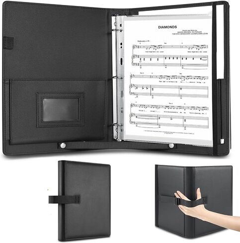 AiDor PU Leather Choir Music Folder, 3 Ring Black Binder with Adjustable Band,Sheet Music Folder Fit Letter Size, for Choral Performances at Concerts in Kuwait