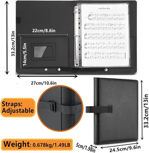 AiDor PU Leather Choir Music Folder, 3 Ring Black Binder with Adjustable Band,Sheet Music Folder Fit Letter Size, for Choral Performances at Concerts in Kuwait