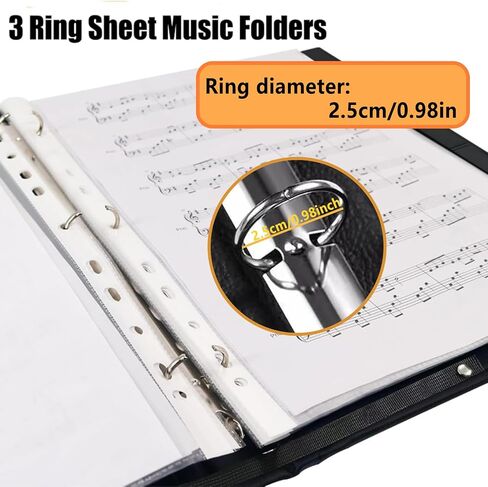 AiDor PU Leather Choir Music Folder, 3 Ring Black Binder with Adjustable Band,Sheet Music Folder Fit Letter Size, for Choral Performances at Concerts in Kuwait