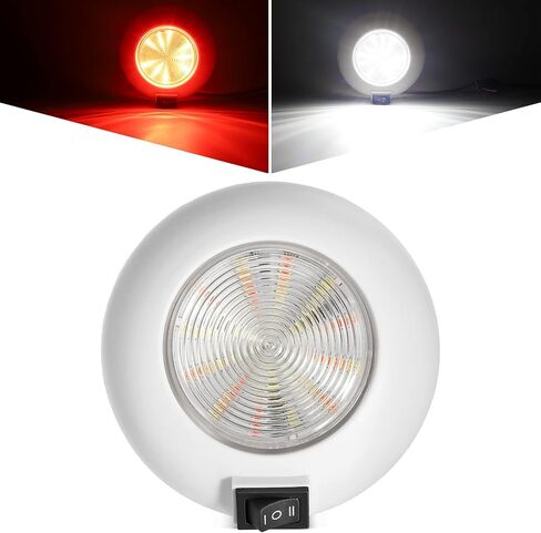 Partsam 1 قطعة 4 بوصة مستديرة LED فائدة قبة ضوء سطح جبل للمنزل شاحنة RV مقطورة قارب الطائرات ضوء داخلي، 4 بوصة عالية الطاقة أبيض وأحمر LED النازل، مفتاح الروك ثلاثي الاتجاهات (أبيض / إيقاف / أحمر) in Kuwait