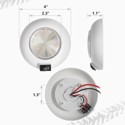 Partsam 1 قطعة 4 بوصة مستديرة LED فائدة قبة ضوء سطح جبل للمنزل شاحنة RV مقطورة قارب الطائرات ضوء داخلي، 4 بوصة عالية الطاقة أبيض وأحمر LED النازل، مفتاح الروك ثلاثي الاتجاهات (أبيض / إيقاف / أحمر) in Kuwait