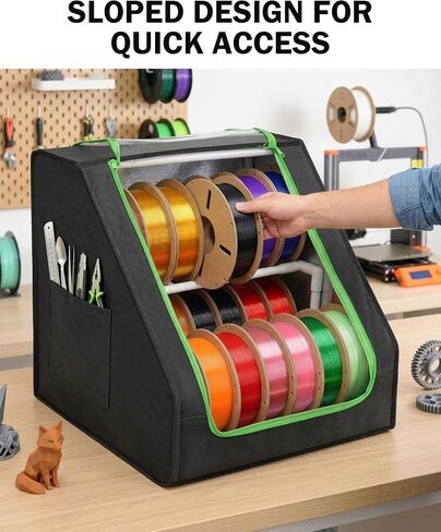 صندوق تخزين خيوط الطابعة ثلاثية الأبعاد من بولادو، خزانة رفوف من طبقتين، تحمل ما يصل إلى 21 بكرة، غطاء مقاوم للغبار من قماش أكسفورد، صندوق منظم للتخزين للمنزل أو الاستوديو أو ورشة العمل in Kuwait