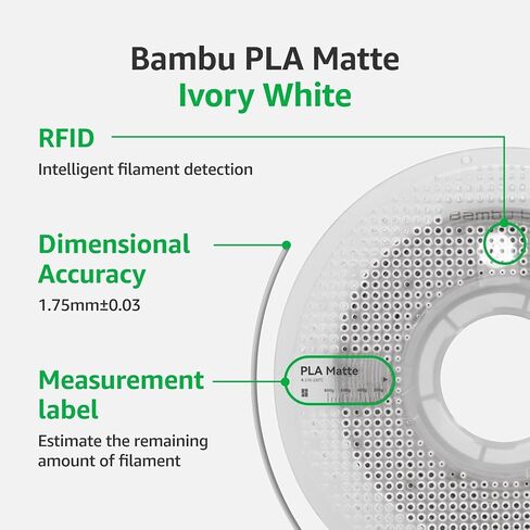 Bambu Lab PLA 3D Printer Filament, Matte Finish, High Precision, Low Tangling, Low Warping, Reusable Spool, AMS Compatible, 3D Printing Material, 0.07 in (1.75 mm), 2.2 lb (1 kg), Ivory White in Kuwait