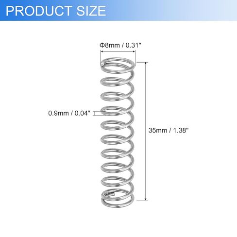 uxcell 10Pcs Compression Springs, 0.9mm Wire Diameter x 8mm OD x 35mm Length 304 Stainless Steel Extension Spring Ballpoint Pen Pressure Springs for Shop Home Repairs, Silver in Kuwait
