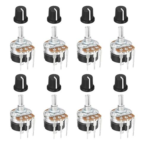 MECCANIXITY 5 Set 500K Ohm Rotary Potentiometers, WH138 3 Pin Single Turn Linear Taper Variable Resistor Potentiometer with Switch 15mm Black Plastic Knob Caps for Inverter Speed Regulation in Kuwait