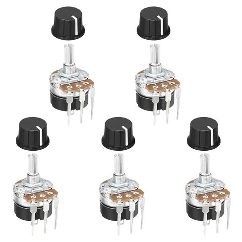 MECCANIXITY 5 Set 500K Ohm Rotary Potentiometers, WH138 3 Pin Single Turn Linear Taper Variable Resistor Potentiometer with Switch 15mm Black Plastic Knob Caps for Inverter Speed Regulation in Kuwait
