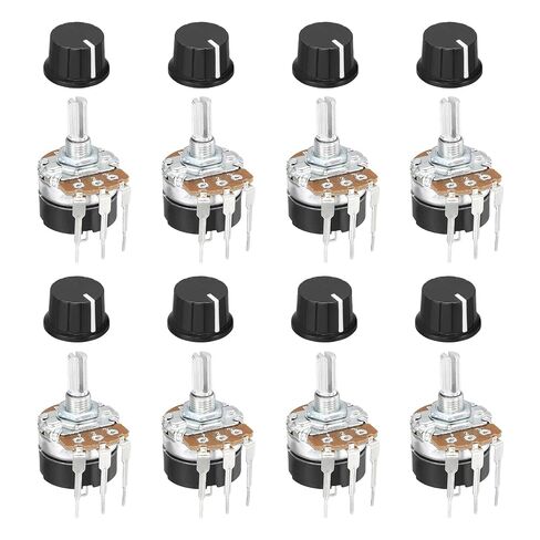 MECCANIXITY 5 Set 500K Ohm Rotary Potentiometers, WH138 3 Pin Single Turn Linear Taper Variable Resistor Potentiometer with Switch 15mm Black Plastic Knob Caps for Inverter Speed Regulation in Kuwait
