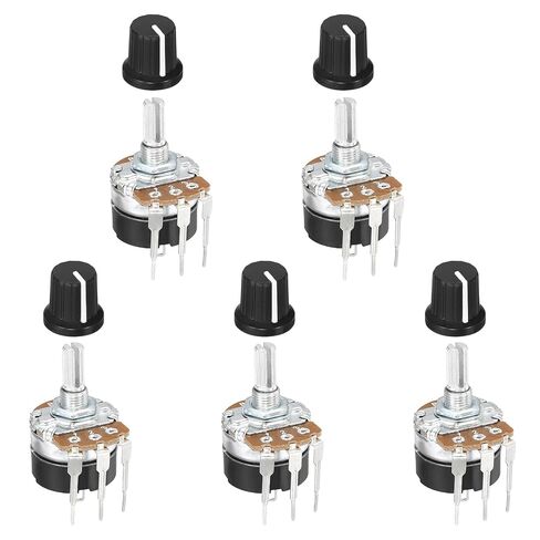 MECCANIXITY 5 Set 500K Ohm Rotary Potentiometers, WH138 3 Pin Single Turn Linear Taper Variable Resistor Potentiometer with Switch 15mm Black Plastic Knob Caps for Inverter Speed Regulation in Kuwait