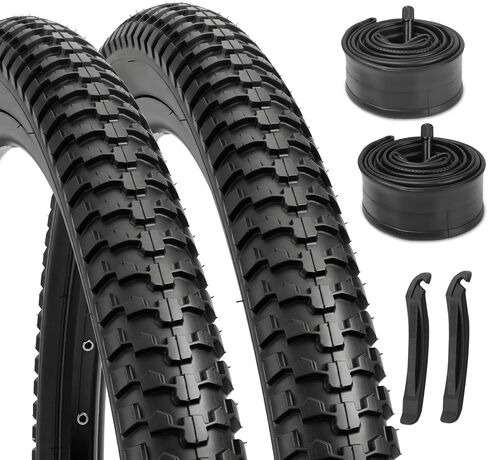 Hycline Mountain Bike Tires Set, 2-Pack Folding MTB Bicycle Tires 26/27.5/29 x 2.1 with Inner Tubes & Tire Levers, Knobby All-Terrain Tires for Trail, Gravel & Off-Road Riding in Kuwait