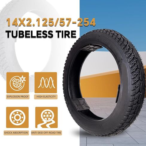 14X2.125 Tubeless Tire, 14X2.125/57-254 Electric Bike Tire, With tire Air Valve, 14 inch Tire, for Electric Folding Bike, E-Scooters and E-Bikes [Thickened] [Wear-Resistant] (Vacuum Tire x 1) in Kuwait