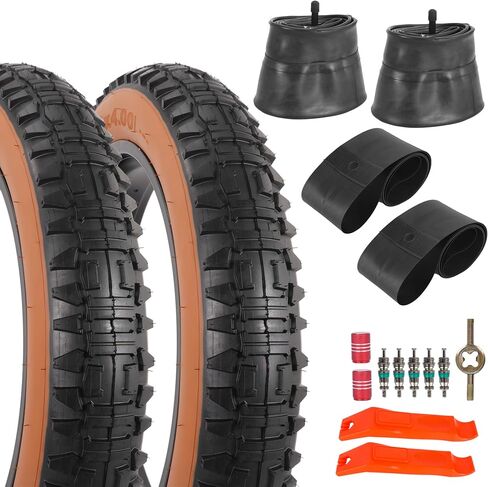 Heavy Duty 20x4 98-406 E-Bike Fat Tire, High-Performance Wear-Resistant 20X4.0 Fat Tire and Tube Set for 20 Inch E-Bike Mountain Snow Bike Tire - 1/2Pack - Black/Brown/White in Kuwait