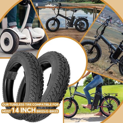 14X2.125 Tubeless Tire, 14X2.125/57-254 Electric Bike Tire, With tire Air Valve, 14 inch Tire, for Electric Folding Bike, E-Scooters and E-Bikes [Thickened] [Wear-Resistant] (Vacuum Tire x 1) in Kuwait