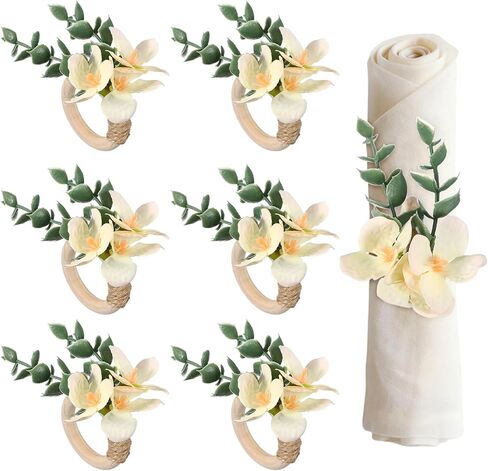 uxcell 6Pcs Flower Napkin Rings, Handmade Eucalyptus Napkin Ring Holders Buckles Table Decorations for Christmas Thanksgiving Valentine Decor Wedding Parties, Banquet, Home, White in Kuwait